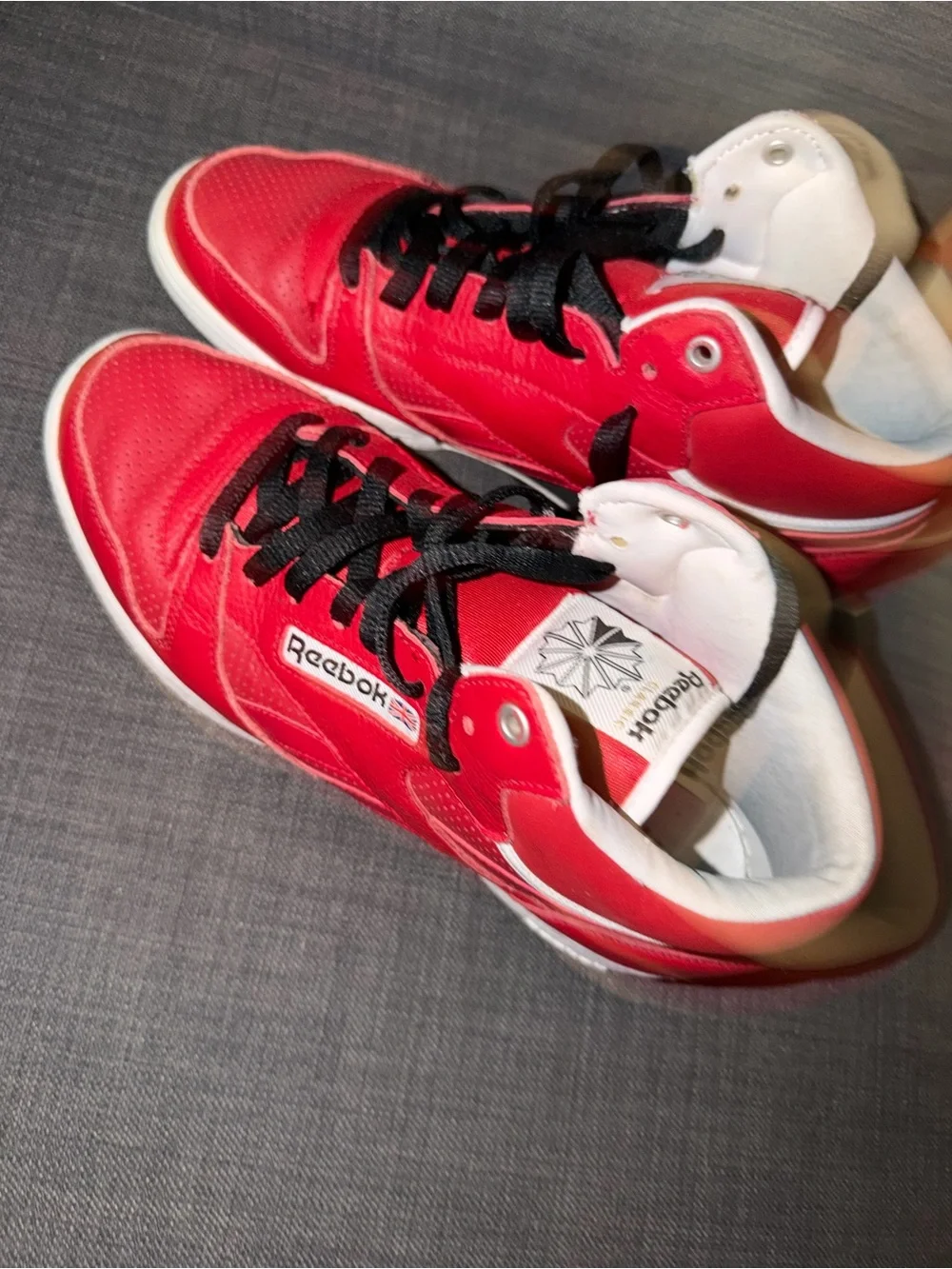 Reebok Red and White Men's Athletic High-Top Sneakers